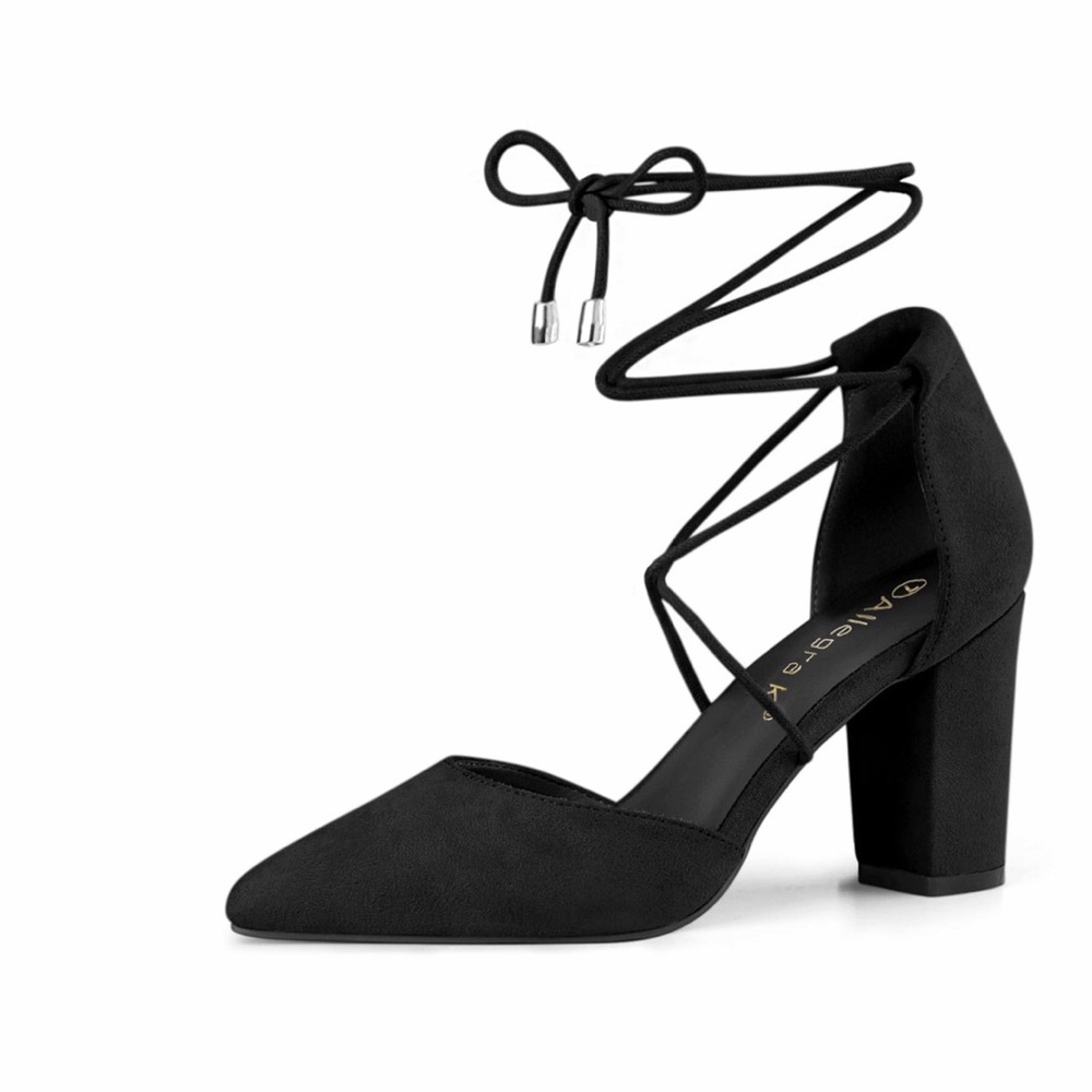 Allegra K women’s pointy toe chunky heel lace up